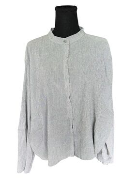 Transit Par-Such Gray Crinkle Cotton Button Front Shirt Italy Size 4 Minimalist